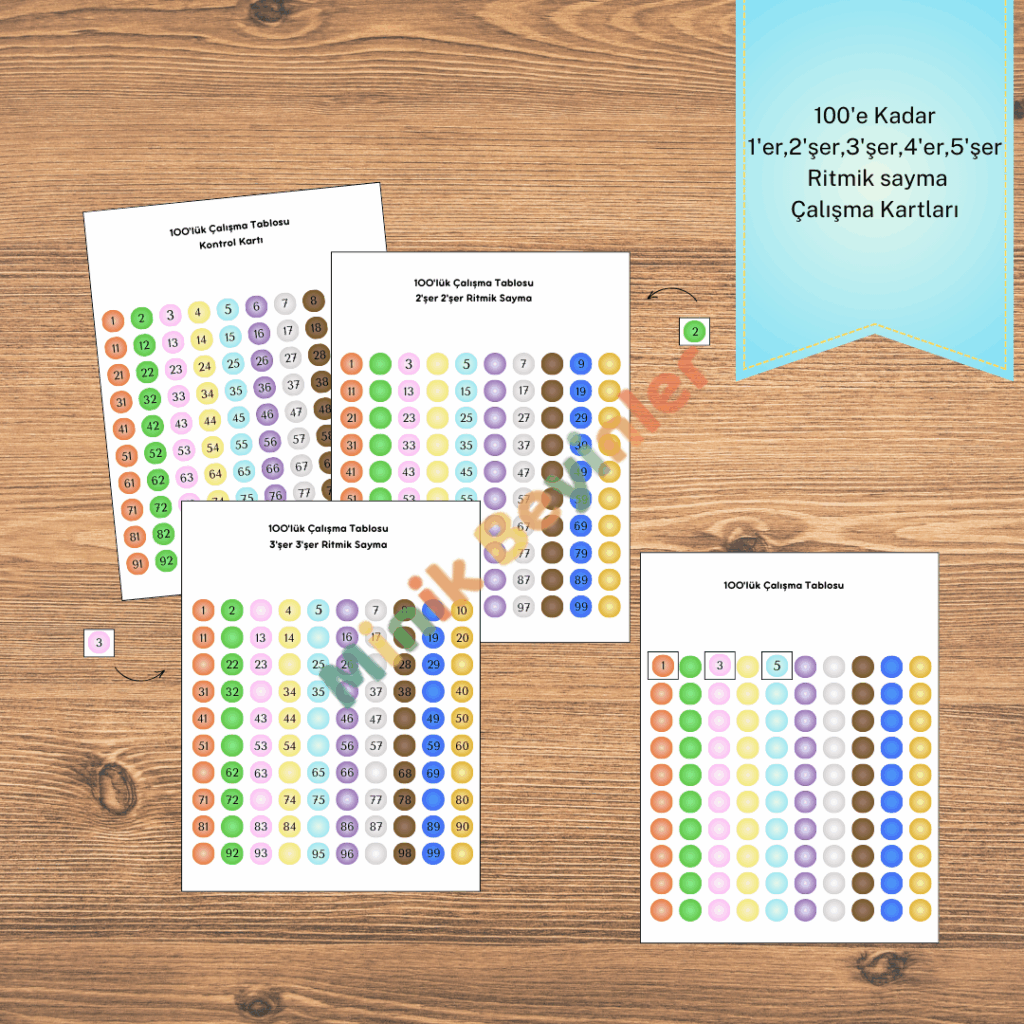 100lük ritmik sayma çalışma tablosu